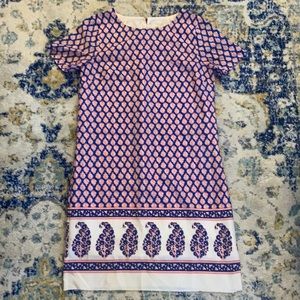 J. Crew Floral Short Sleeve Blue Red Shift Dress